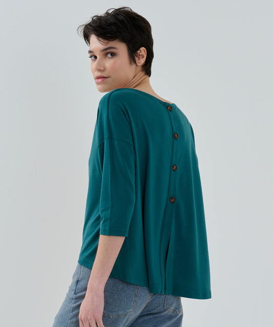 Arkası Düğme Detaylı Yeşil Bluz