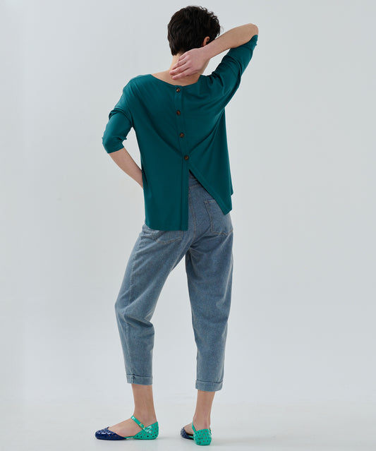 Arkası Düğme Detaylı Yeşil Bluz