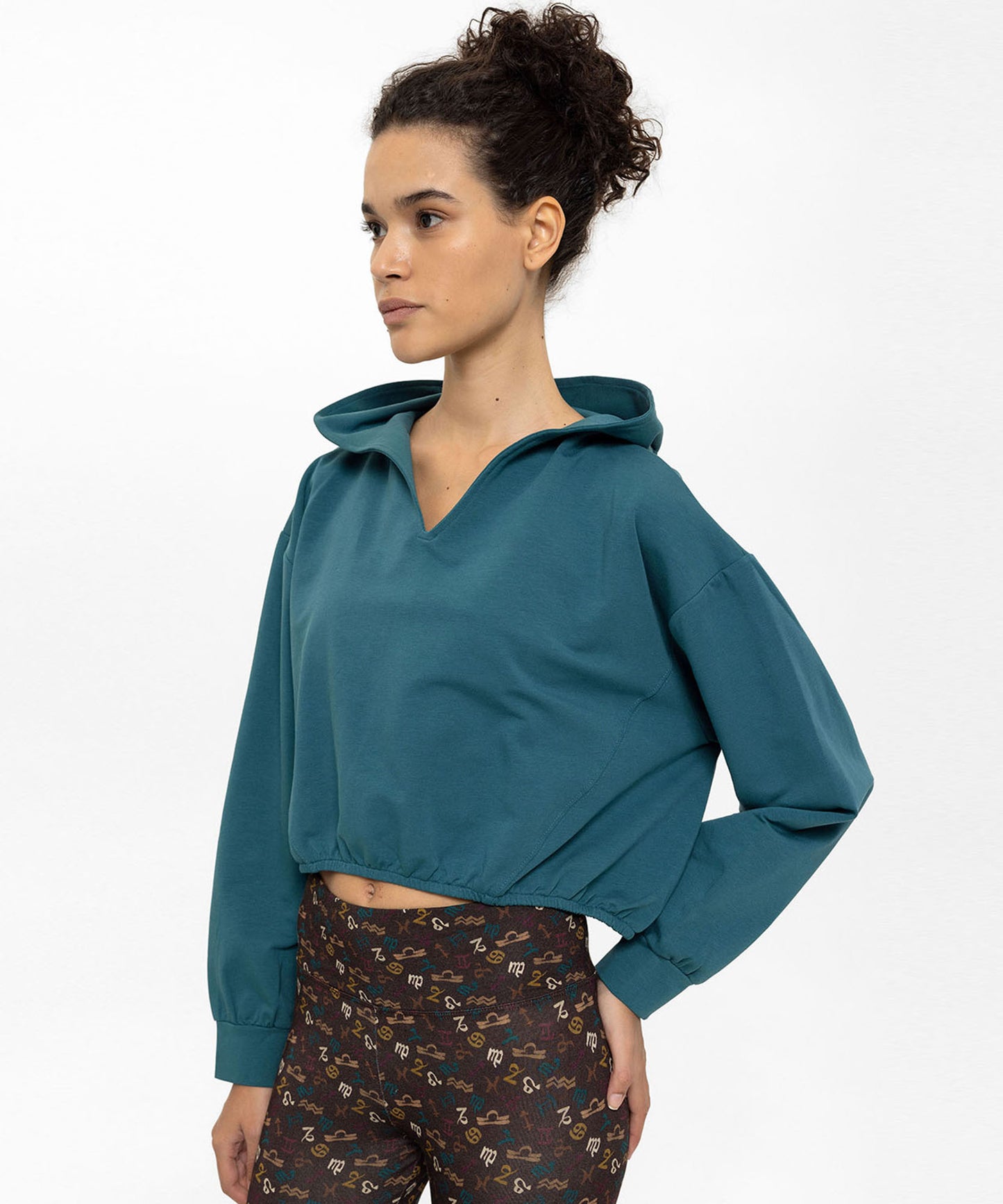 Kapüşonlu Beli Lastikli Nefti Yeşil Oversize Crop