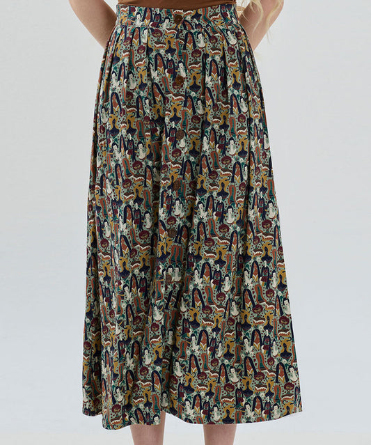 Önden Düğmeli Şahmaran Desenli Etek