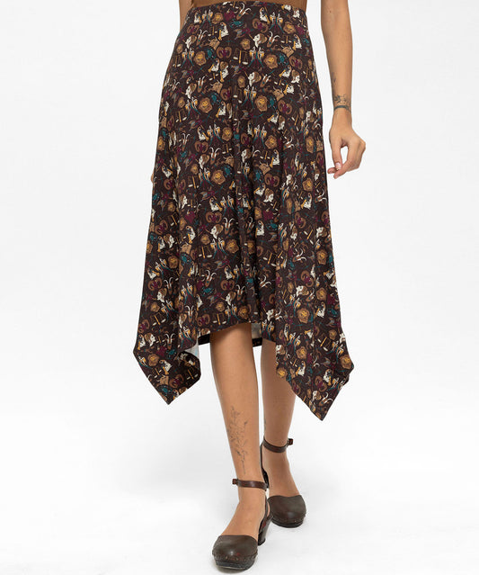 Burçlar Desenli Asimetrik Etek