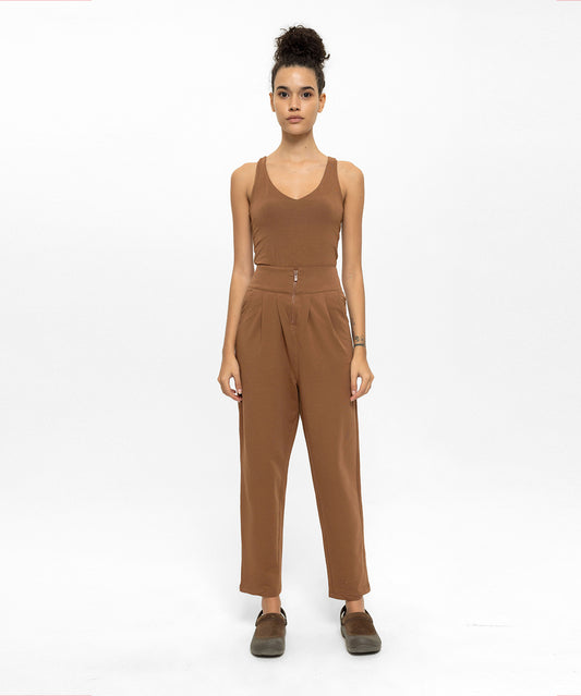 Yüksek Bel Fermuarlı Pantolon