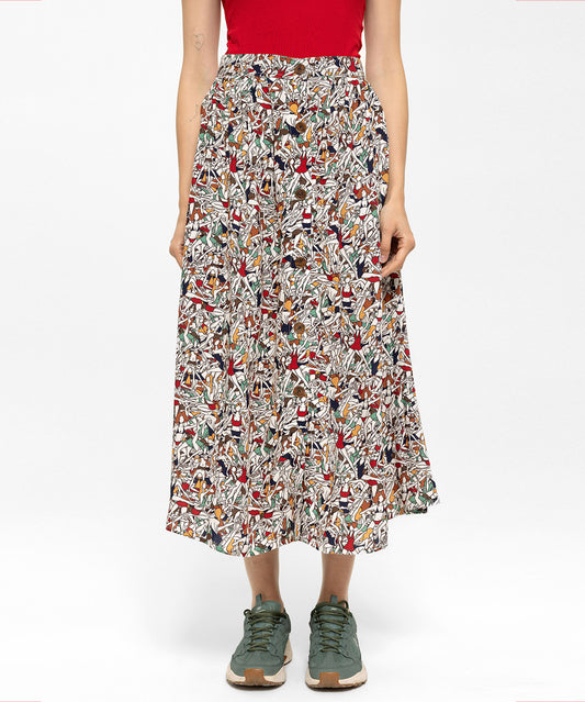 Önü Düğmeli Desenli Dokuma Etek