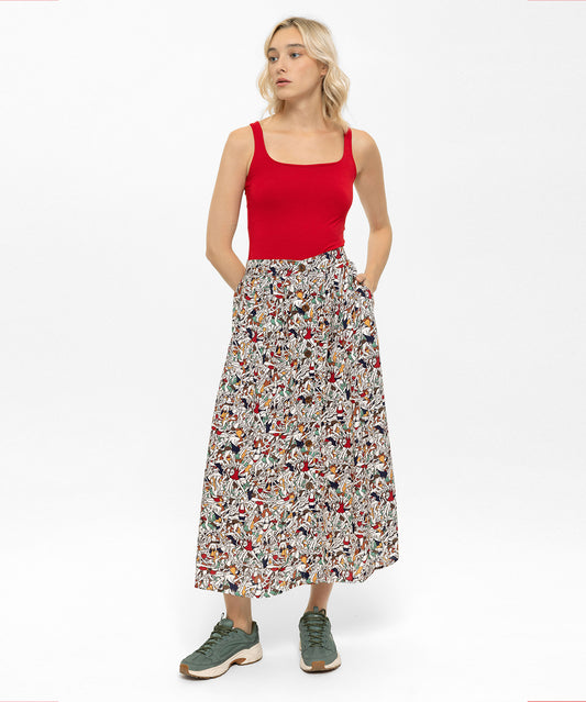 Önü Düğmeli Desenli Dokuma Etek