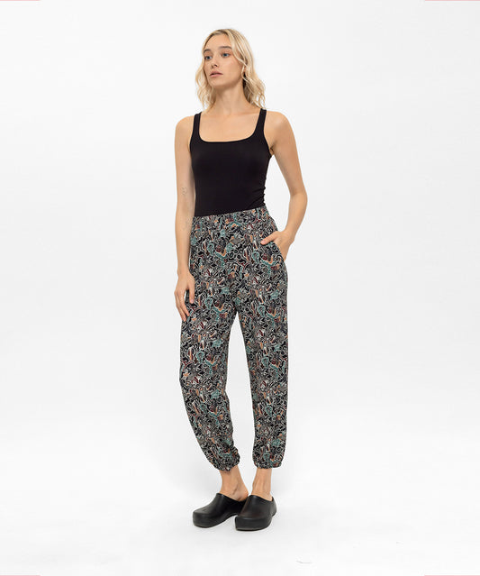 Şal Desenli Rahat Kesim Pantolon