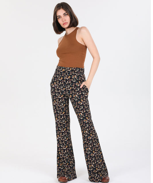 İspanyol Paça Şahmaran Desenli Pantolon