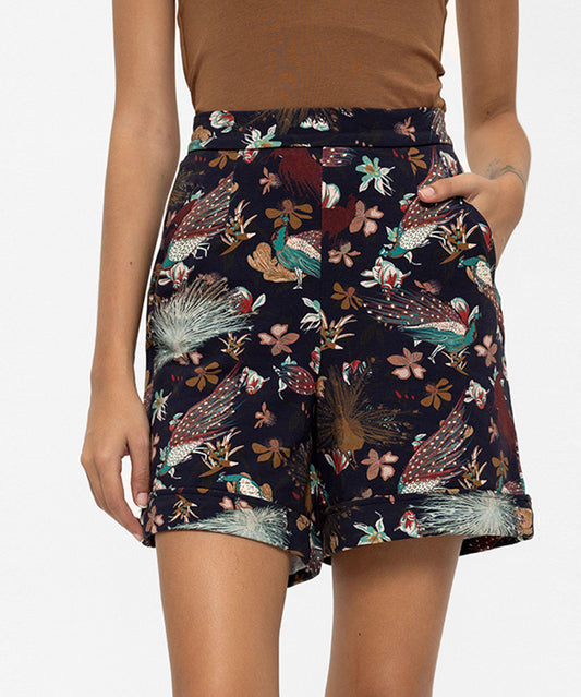 Yüksek Bel Desenli Şort