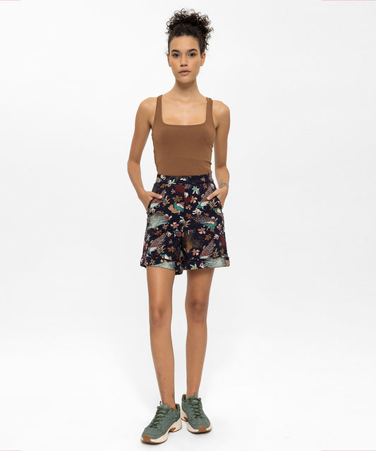 Yüksek Bel Desenli Şort