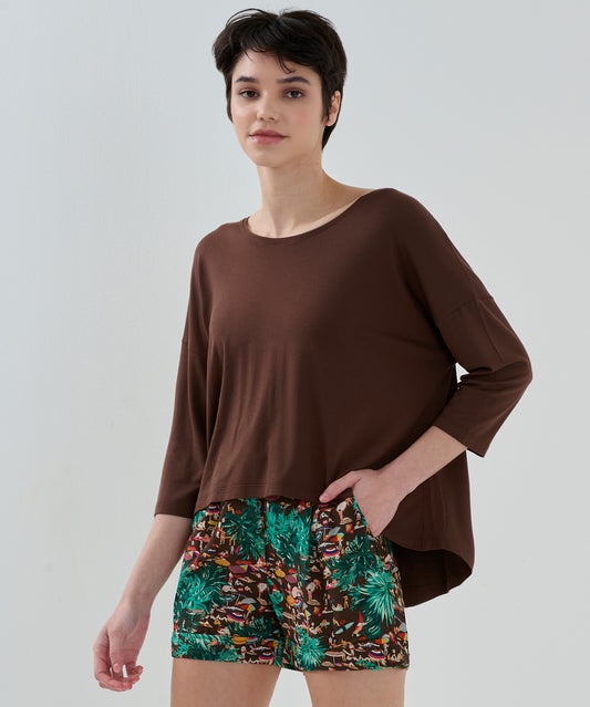 Double Paça Baskılı Dokuma Şort