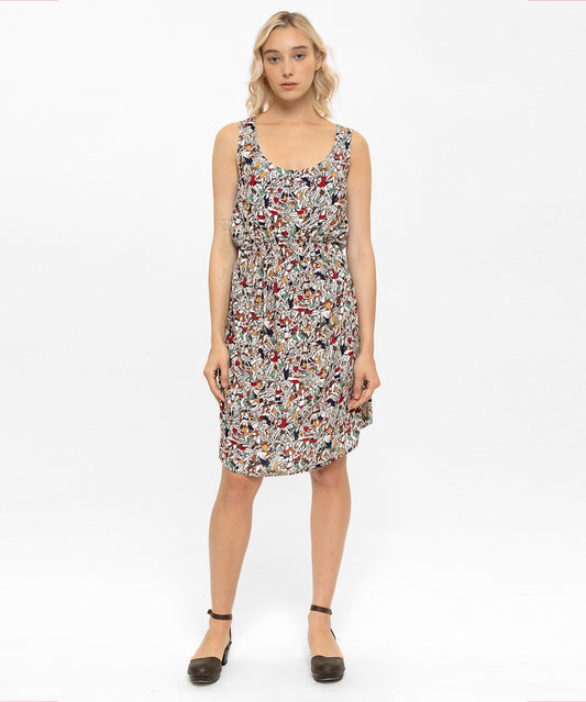 Beli Lastikli Desenli Elbise