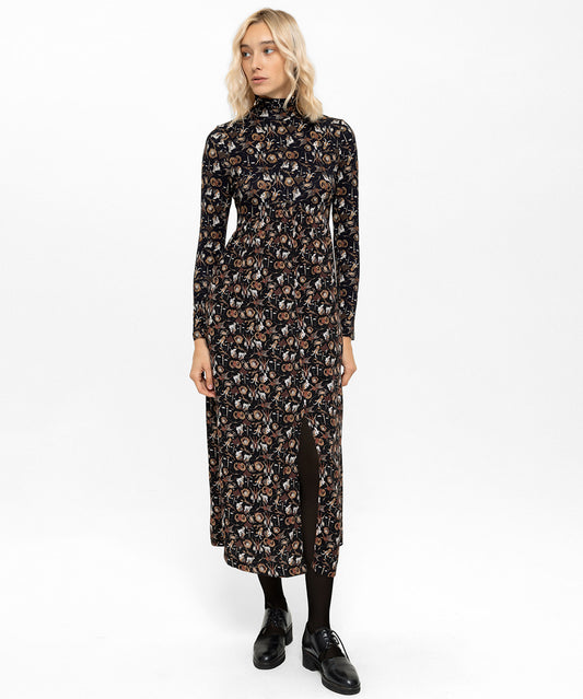 Boğazlı Burçlar Desenli Elbise