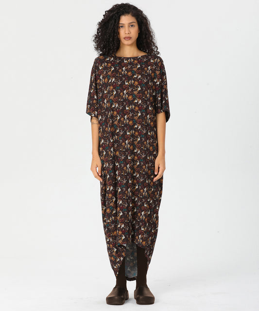 Rahat Kesim Burçlar Desenli Elbise