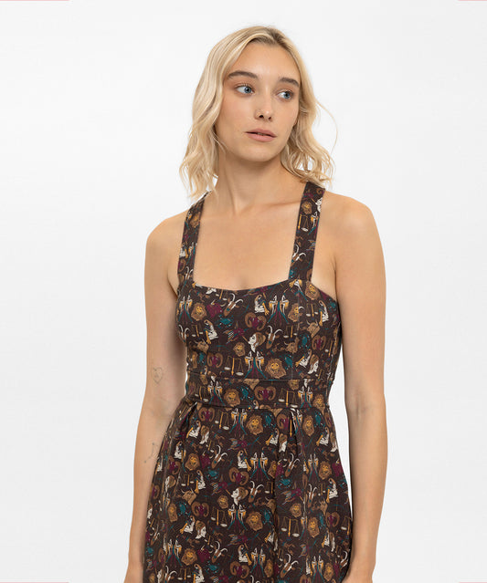 Sırtı Çapraz Detaylı Desenli Mini Elbise