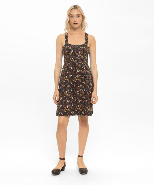 Sırtı Çapraz Detaylı Desenli Mini Elbise