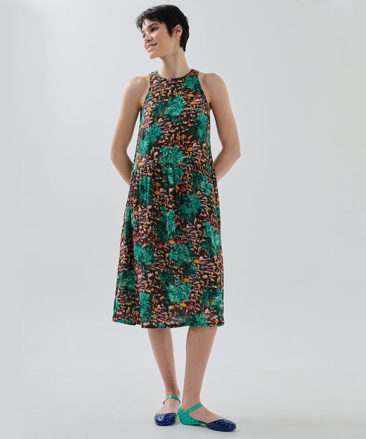 Belden Büzgülü Dökümlü Halter Yaka Elbise