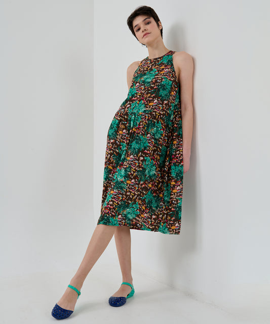 Belden Büzgülü Dökümlü Halter Yaka Elbise