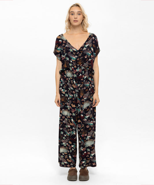 V Yaka Beli Büzgülü Desenli Tulum