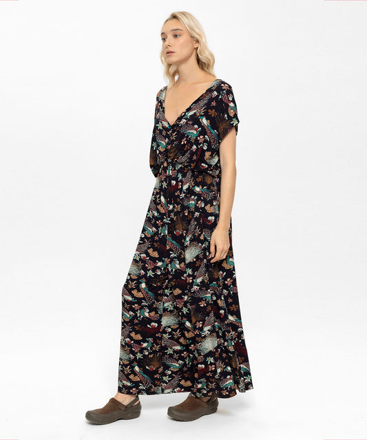 V Yaka Beli Büzgülü Desenli Tulum