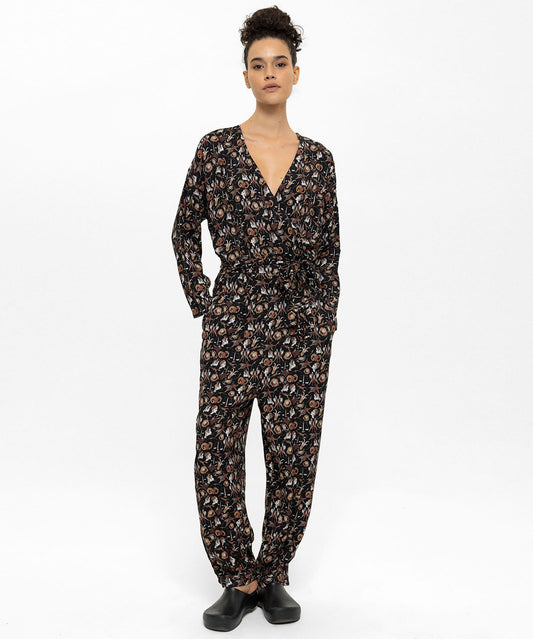 Belden Kuşaklı Burçlar Desenli Dokuma Tulum