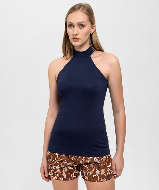 Boğazlı Lacivert Halter Top