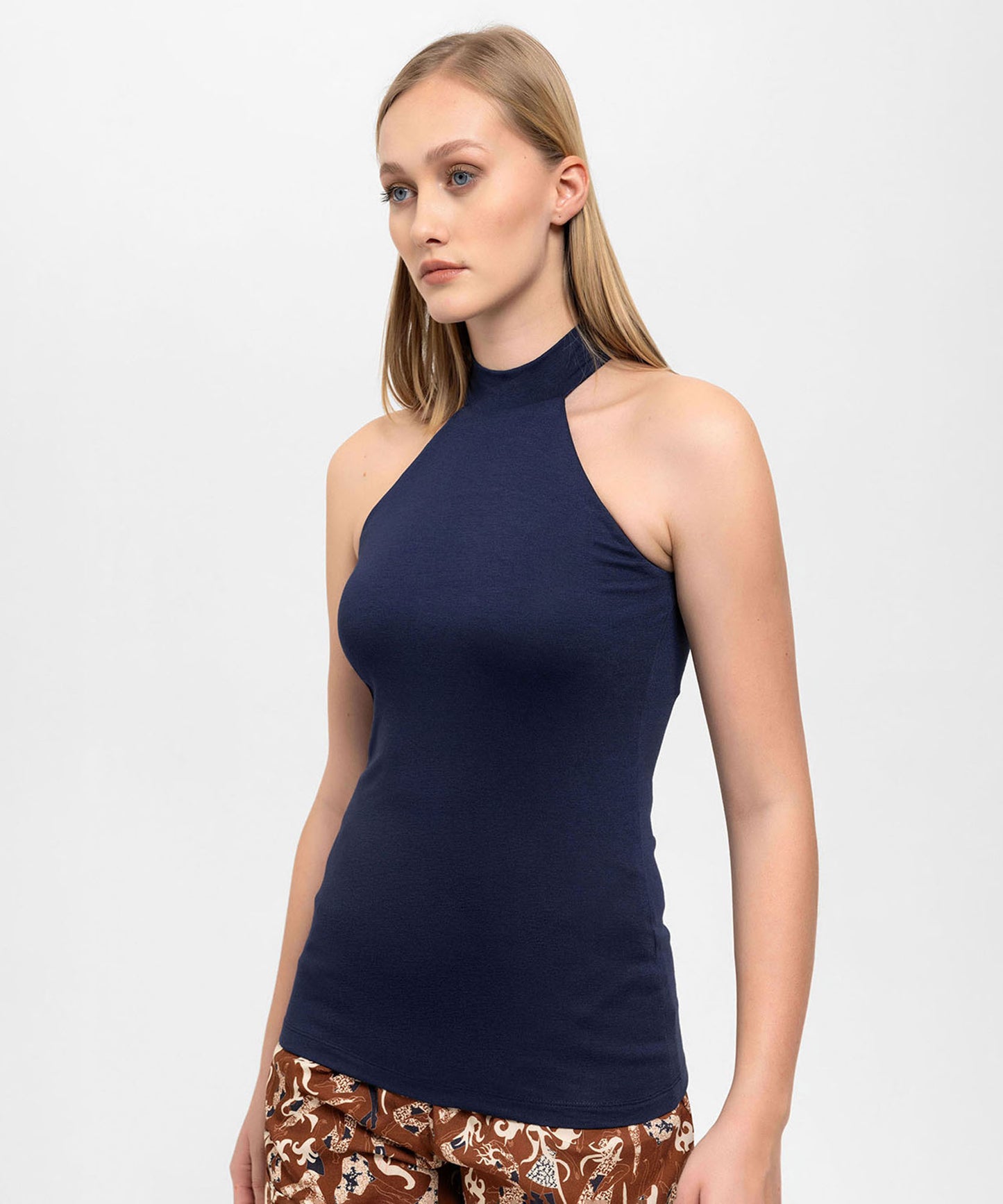 Boğazlı Lacivert Halter Top