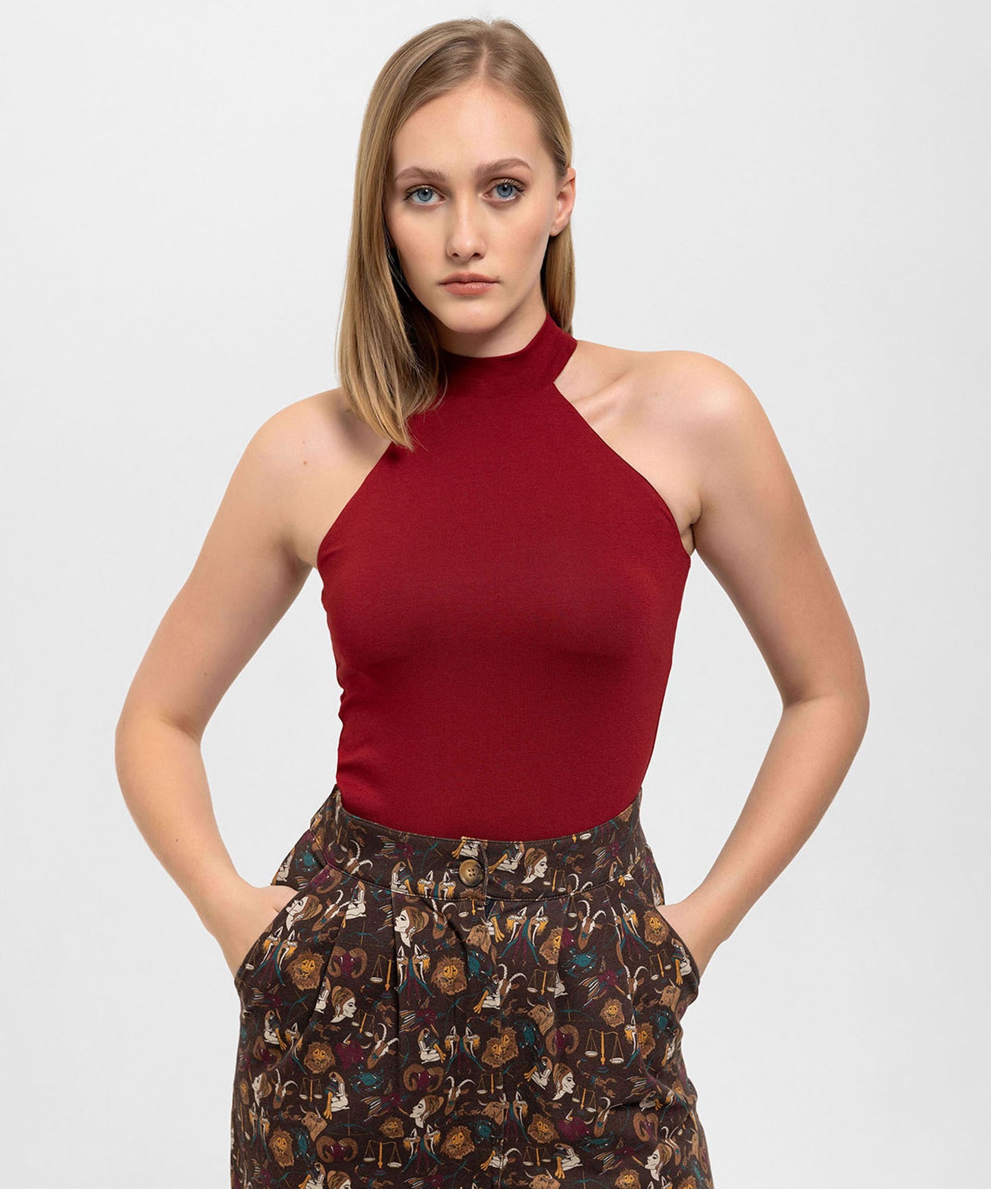 Boğazlı Bordo Halter Top