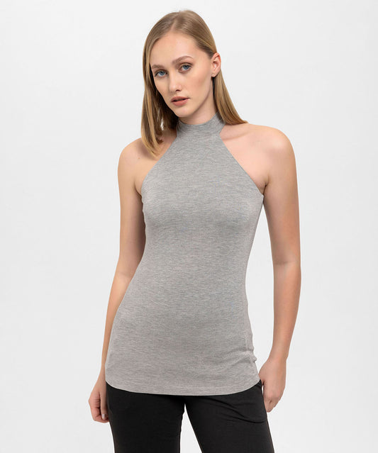 Boğazlı Halter Gri Melange Top