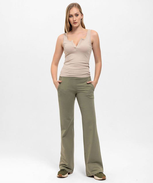 İspanyol Paça Fonksiyonel Belli Haki Sweatpant