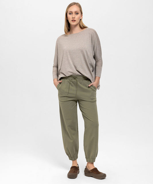 Büzgülü Paçalı Rahat Kesim Haki Pantolon