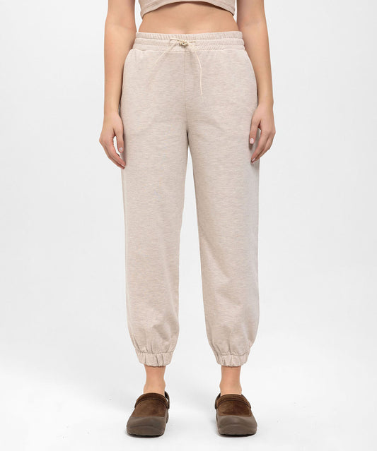 Büzgülü Paçalı Rahat Kesim Bej Melange Pantolon