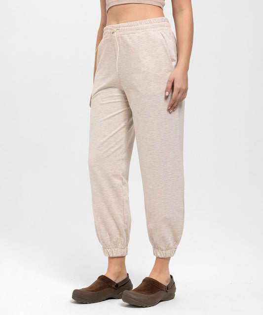 Büzgülü Paçalı Rahat Kesim Bej Melange Pantolon