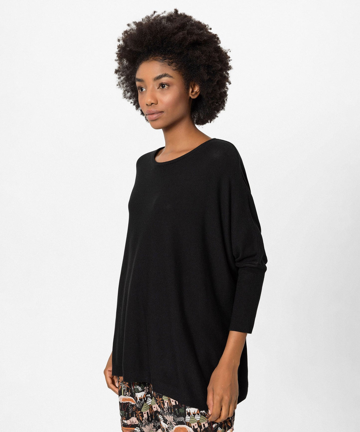 Bisiklet Yaka Oversize Triko Siyah Bluz