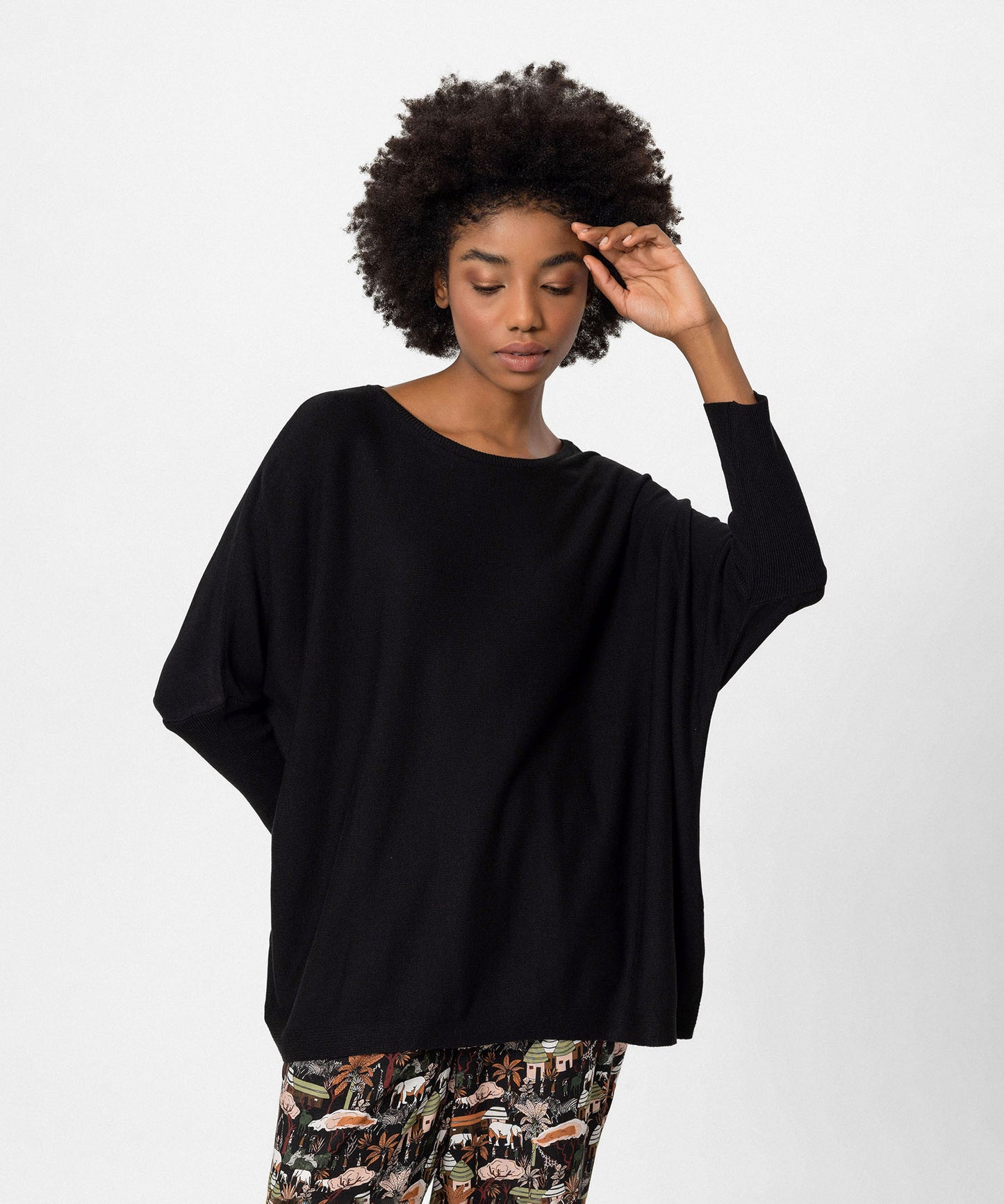 Bisiklet Yaka Oversize Triko Siyah Bluz