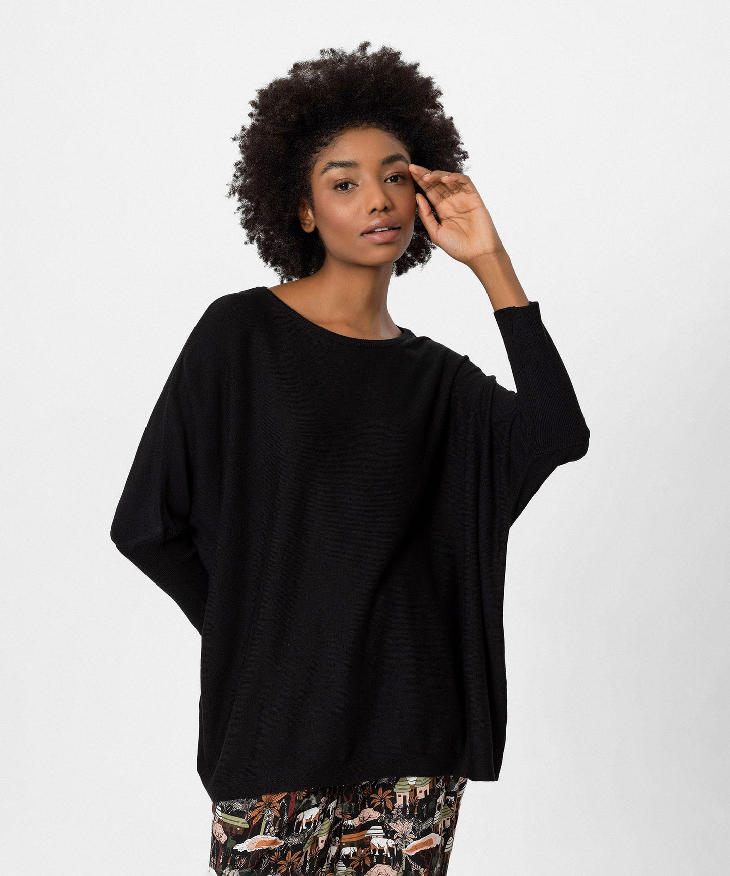 Bisiklet Yaka Oversize Triko Siyah Bluz