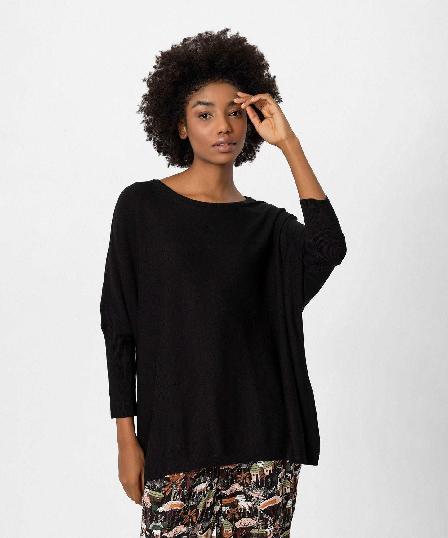 Bisiklet Yaka Oversize Triko Siyah Bluz