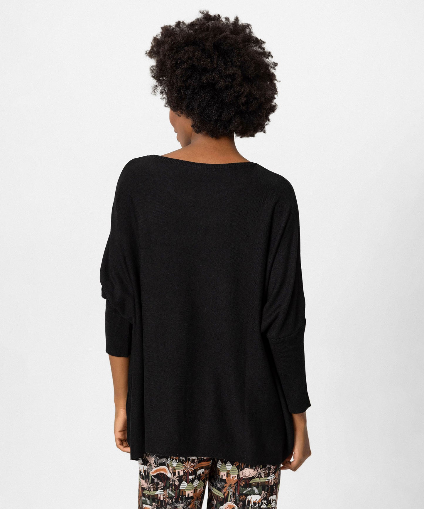 Bisiklet Yaka Oversize Triko Siyah Bluz