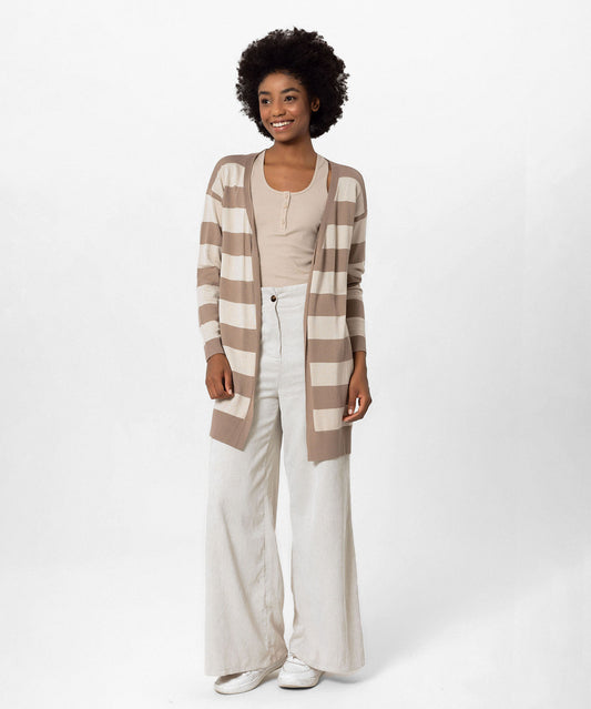 Çizgili Triko Bej Ceket