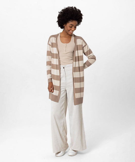 Çizgili Triko Bej Ceket