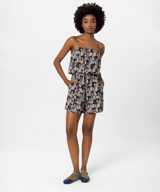 Askılı Desenli Şort Tulum