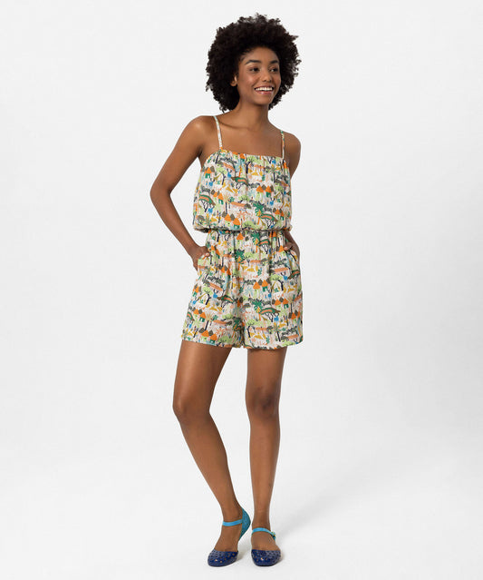 Askılı Desenli Şort Tulum