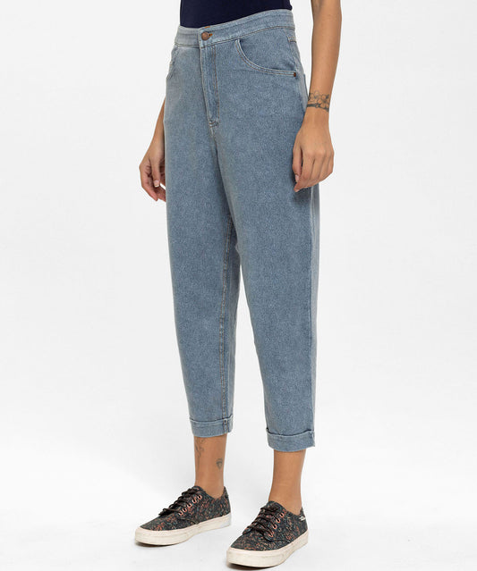 Denim Baskılı Mom Jeans Pantolon