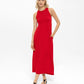 Sırtı Çapraz Detaylı Örme Uzun Kırmızı Elbise